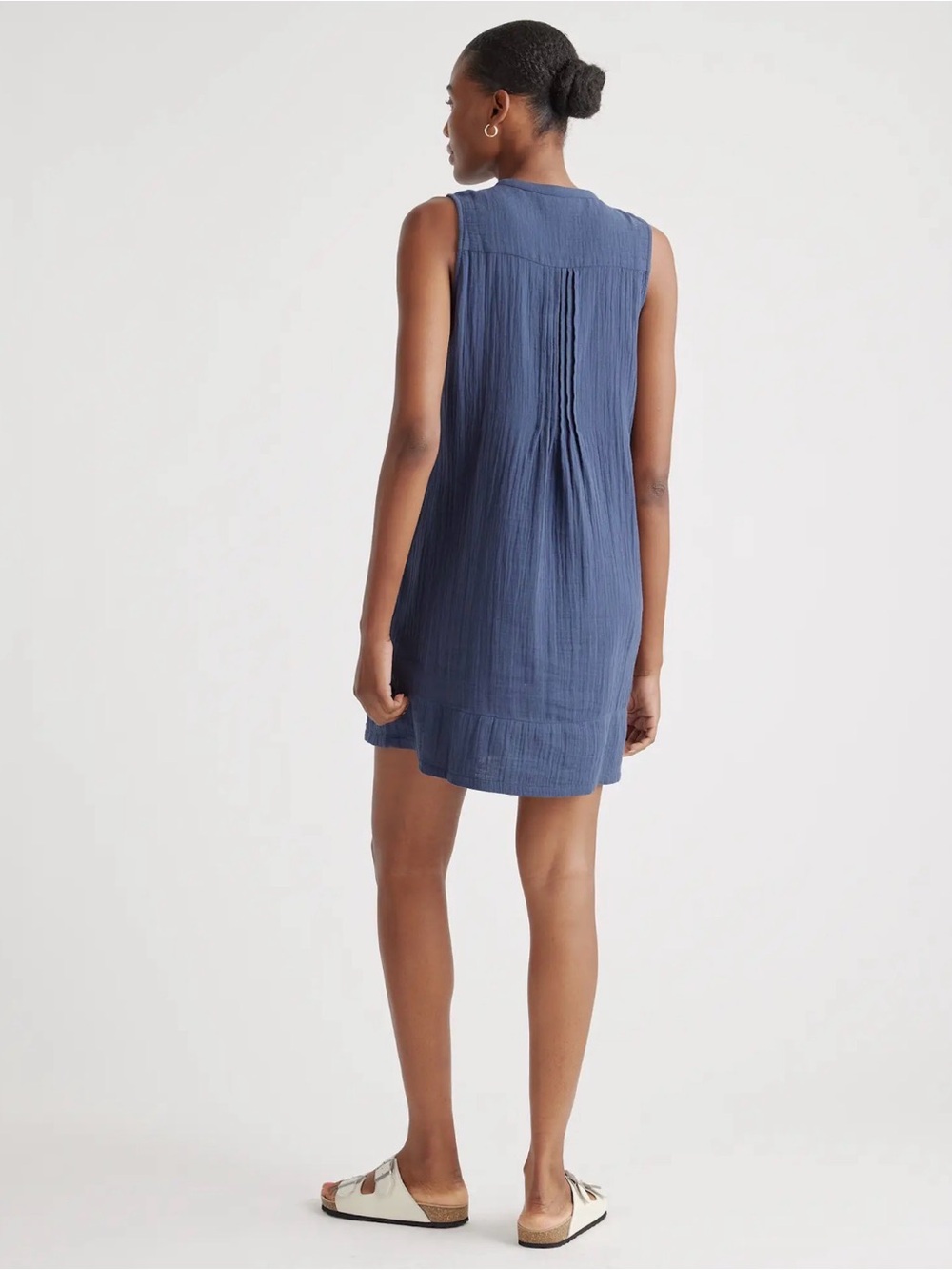 Quince Navy organic Cotton Sleeveless Pintuck Button-Front Dress medium - Picture 3 of 17